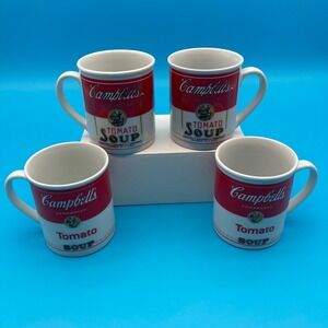 Set of 4 Vintage Campbell's Soup 125th Anniversary Mugs - 2 Designs - Tomato